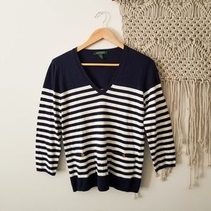 Lauren Ralph Lauren Navy and White Striped Sweater